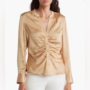 Daniel Rainn Champagne Satin Ruched Front Blouse